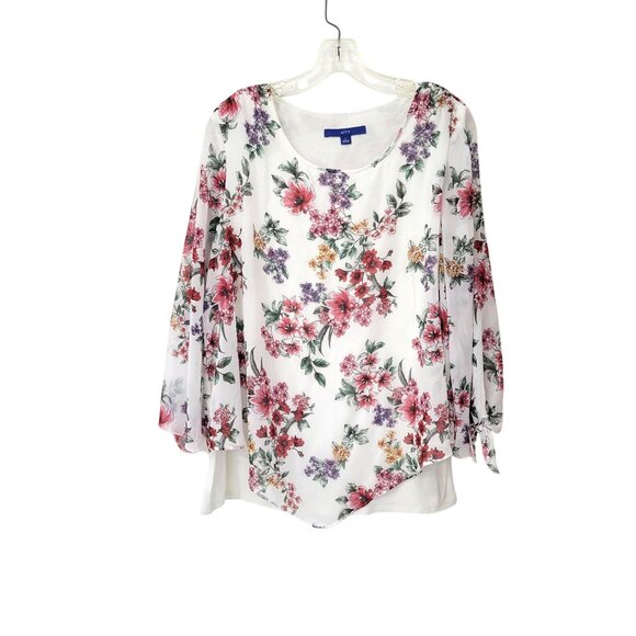 Apt. 9 Floral Chiffon Layered Blouse Women's Large  White & Multicolor - Picture 1 of 5